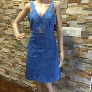 STELLA McCARTNEY Light blue denim keyhole Cutout Sundress W/ Pockets
